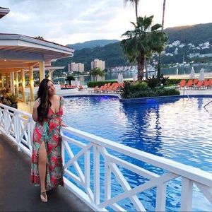 Side slit coral orange beach maxi dress